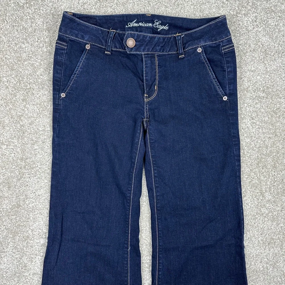 American Eagle Y2k Trouser Jeans Womens 6 Dark Wash Wide Leg Flare Denim Indigo